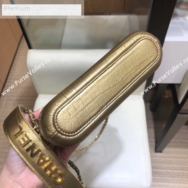 Chanel Metallic Crocodile Embossed Calfskin Gabrielle Clutch with Chain A94505 Gold 2019 (SMJD-9070119)