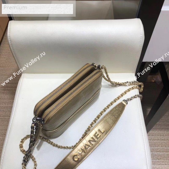Chanel Metallic Crocodile Embossed Calfskin Gabrielle Clutch with Chain A94505 Gold 2019 (SMJD-9070119)