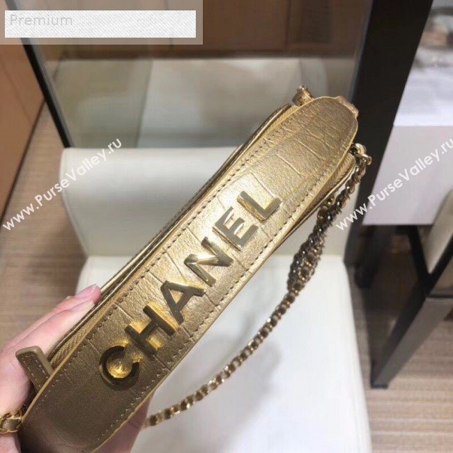 Chanel Metallic Crocodile Embossed Calfskin Gabrielle Clutch with Chain A94505 Gold 2019 (SMJD-9070119)