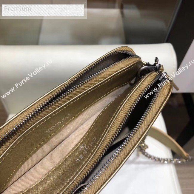 Chanel Metallic Crocodile Embossed Calfskin Gabrielle Clutch with Chain A94505 Gold 2019 (SMJD-9070119)