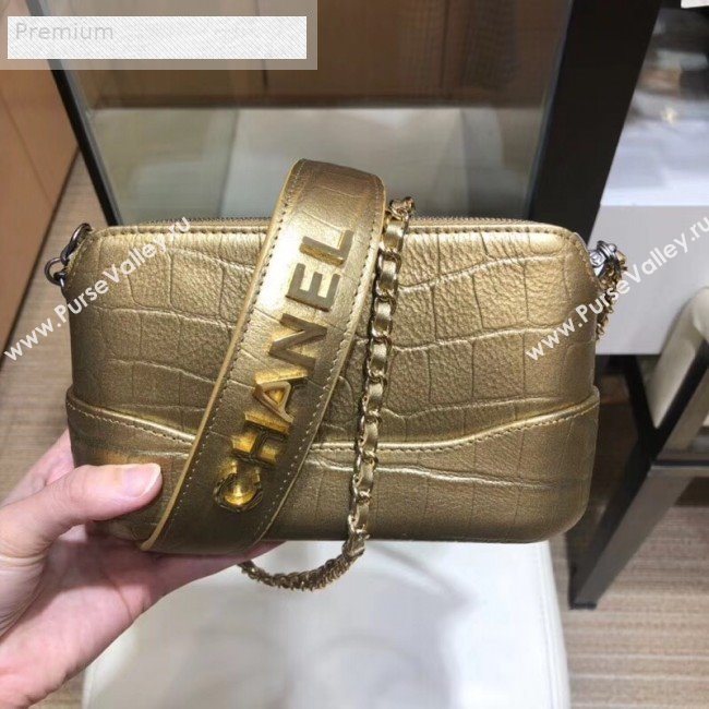 Chanel Metallic Crocodile Embossed Calfskin Gabrielle Clutch with Chain A94505 Gold 2019 (SMJD-9070119)