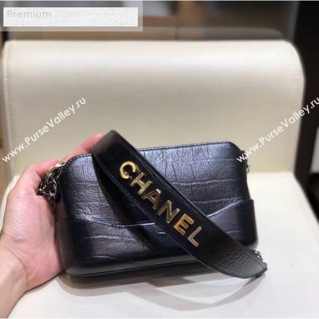 Chanel Crocodile Embossed Calfskin Gabrielle Clutch with Chain A94505 Black 2019 (SMJD-9070120)