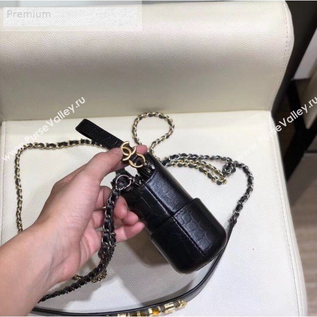 Chanel Crocodile Embossed Calfskin Gabrielle Clutch with Chain A94505 Black 2019 (SMJD-9070120)