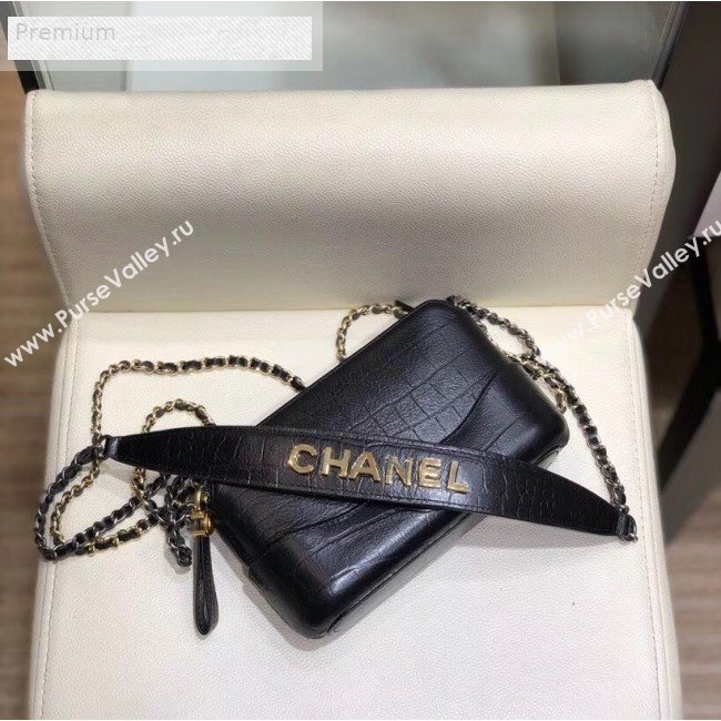 Chanel Crocodile Embossed Calfskin Gabrielle Clutch with Chain A94505 Black 2019 (SMJD-9070120)