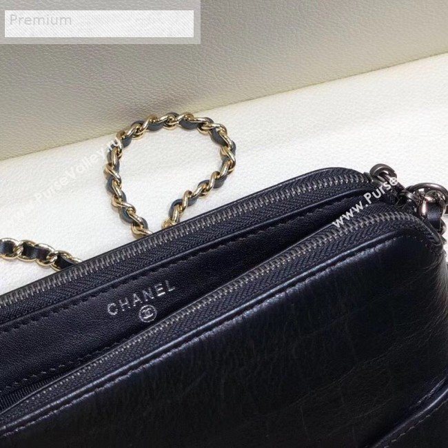 Chanel Crocodile Embossed Calfskin Gabrielle Clutch with Chain A94505 Black 2019 (SMJD-9070120)