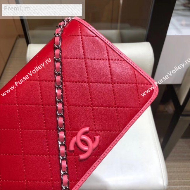 Chanel Contrasting Trim Quilted Lambskin Flap Wallet on Chain WOC AP0059 Red/Pink 2019 (SMJD-9070122)