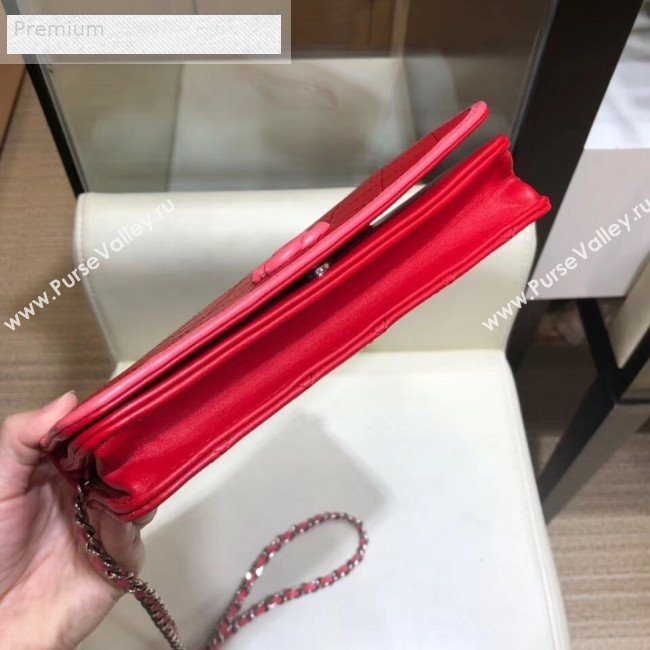 Chanel Contrasting Trim Quilted Lambskin Flap Wallet on Chain WOC AP0059 Red/Pink 2019 (SMJD-9070122)