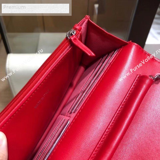 Chanel Contrasting Trim Quilted Lambskin Flap Wallet on Chain WOC AP0059 Red/Pink 2019 (SMJD-9070122)