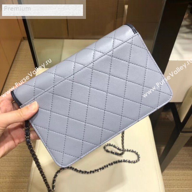 Chanel Contrasting Trim Quilted Lambskin Flap Wallet on Chain WOC AP0059 Light Gray 2019 (SMJD-9070123)