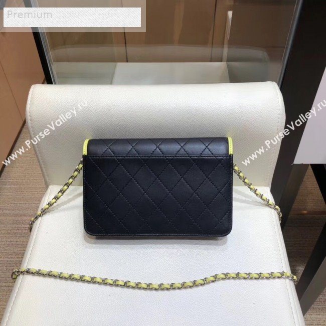 Chanel Contrasting Trim Quilted Lambskin Flap Wallet on Chain WOC AP0059 Black 2019 (SMJD-9070124)