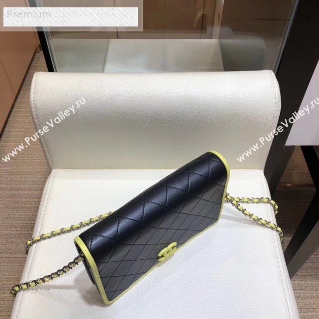 Chanel Contrasting Trim Quilted Lambskin Flap Wallet on Chain WOC AP0059 Black 2019 (SMJD-9070124)