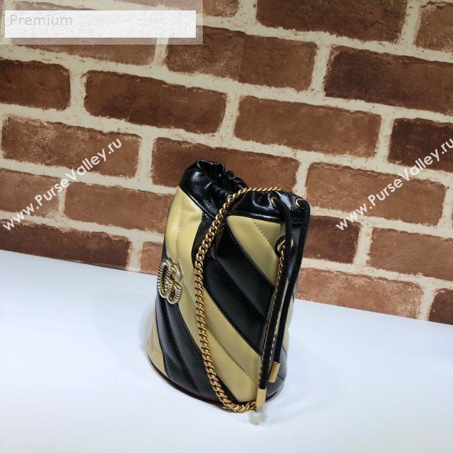 Gucci GG Diagonal Marmont Leather Mini Bucket Bag 575163 Beige/Black 2019 (DLH-9070203)