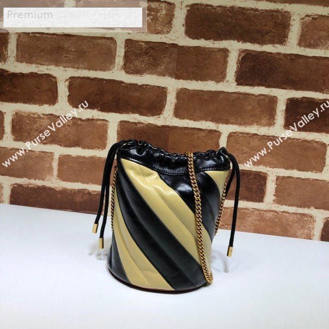 Gucci GG Diagonal Marmont Leather Mini Bucket Bag 575163 Beige/Black 2019 (DLH-9070203)