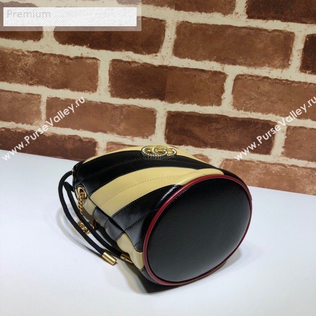 Gucci GG Diagonal Marmont Leather Mini Bucket Bag 575163 Beige/Black 2019 (DLH-9070203)