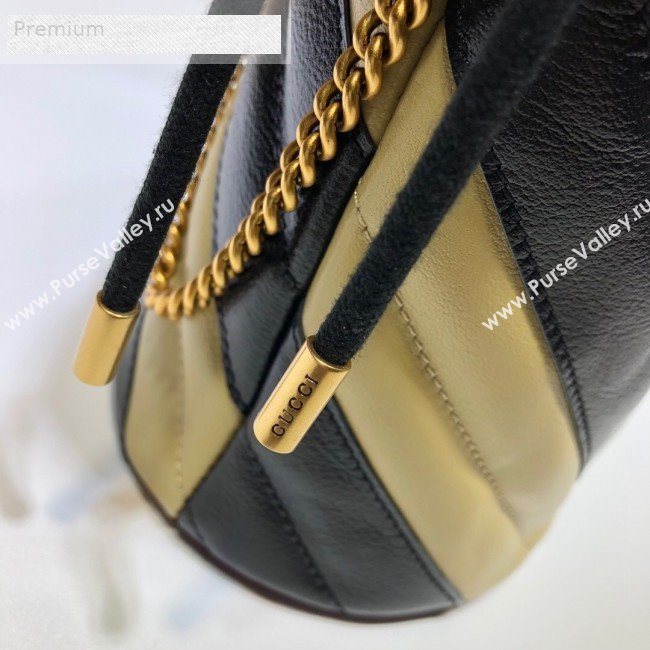 Gucci GG Diagonal Marmont Leather Mini Bucket Bag 575163 Beige/Black 2019 (DLH-9070203)