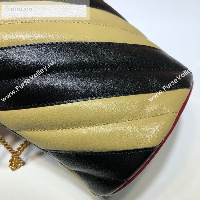 Gucci GG Diagonal Marmont Leather Mini Bucket Bag 575163 Beige/Black 2019 (DLH-9070203)