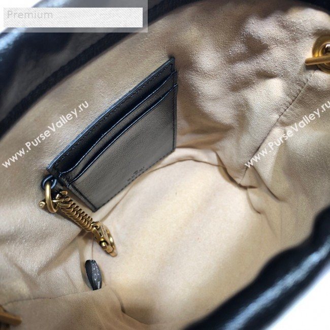 Gucci GG Diagonal Marmont Leather Mini Bucket Bag 575163 Beige/Black 2019 (DLH-9070203)
