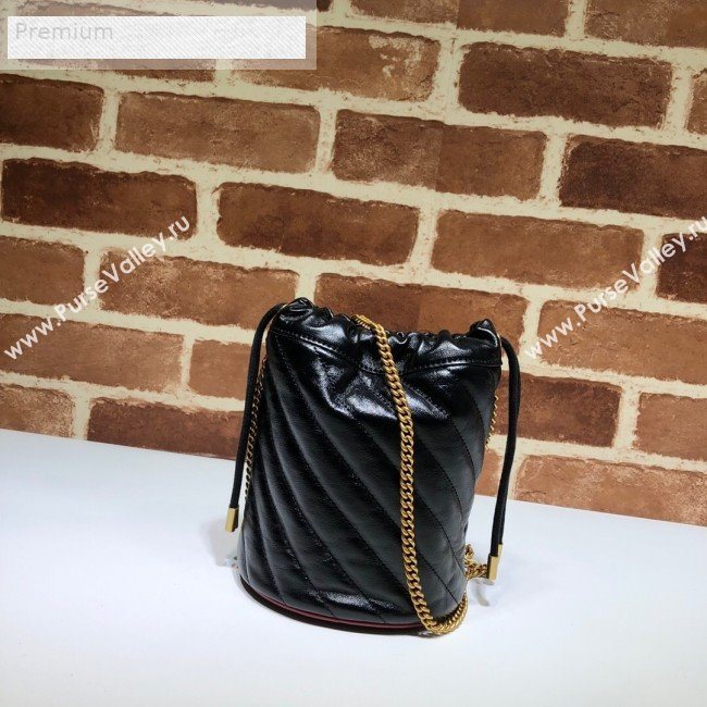 Gucci GG Diagonal Marmont Leather Mini Bucket Bag 575163 Black/Red 2019 (DLH-9070205)