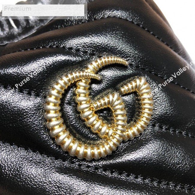 Gucci GG Diagonal Marmont Leather Mini Bucket Bag 575163 Black/Red 2019 (DLH-9070205)