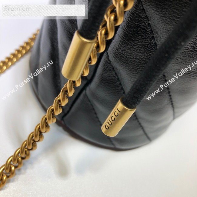 Gucci GG Diagonal Marmont Leather Mini Bucket Bag 575163 Black/Red 2019 (DLH-9070205)