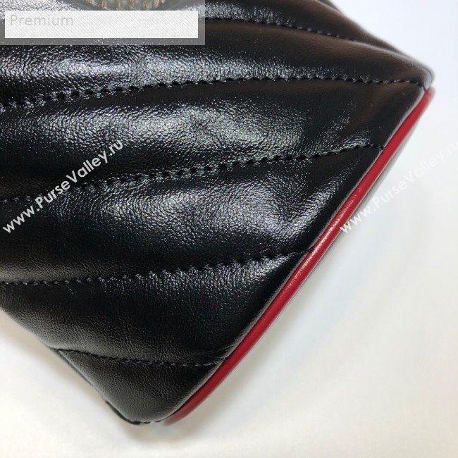 Gucci GG Diagonal Marmont Leather Mini Bucket Bag 575163 Black/Red 2019 (DLH-9070205)