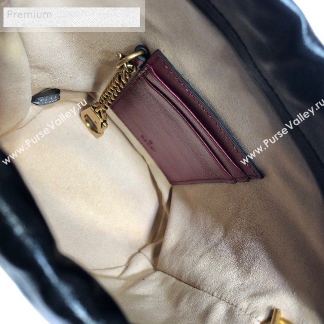 Gucci GG Diagonal Marmont Leather Mini Bucket Bag 575163 Black/Red 2019 (DLH-9070205)
