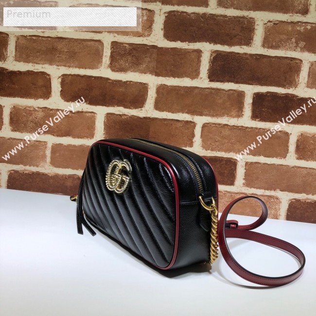 Gucci GG Diagonal Marmont Leather Small Shoulder Bag 447632 Black/Red 2019 (DLH-9070209)