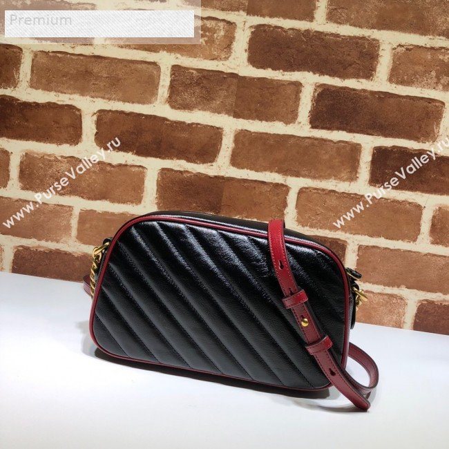 Gucci GG Diagonal Marmont Leather Small Shoulder Bag 447632 Black/Red 2019 (DLH-9070209)