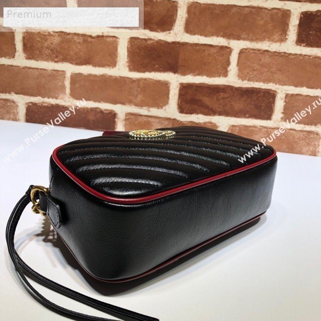 Gucci GG Diagonal Marmont Leather Small Shoulder Bag 447632 Black/Red 2019 (DLH-9070209)