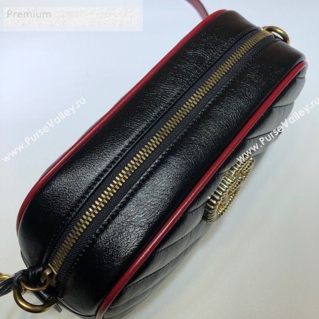 Gucci GG Diagonal Marmont Leather Small Shoulder Bag 447632 Black/Red 2019 (DLH-9070209)