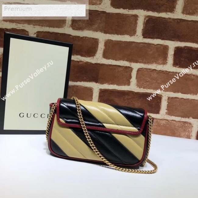 Gucci GG Diagonal Marmont Super Mini Bag 574969 Beige/Black 2019 (DLH-9070210)