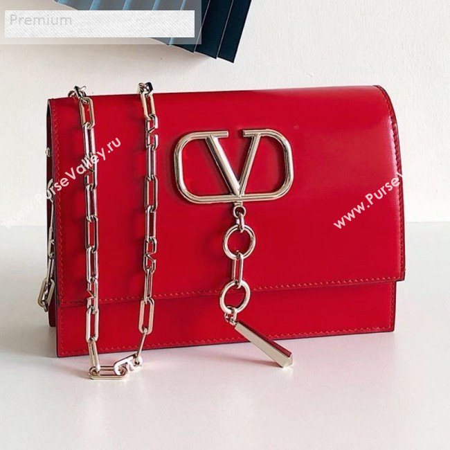 Valentino Smooth Calfskin Small VCASE Chain Shoulder Bag Red 2019 (JJ3-9070269)