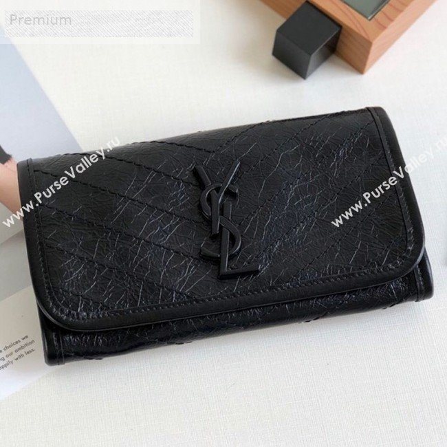 Saint Laurent Niki Large Flap Wallet in Crinkled Vintage Leather 583552 Black 2019 (KTSD-9070301)