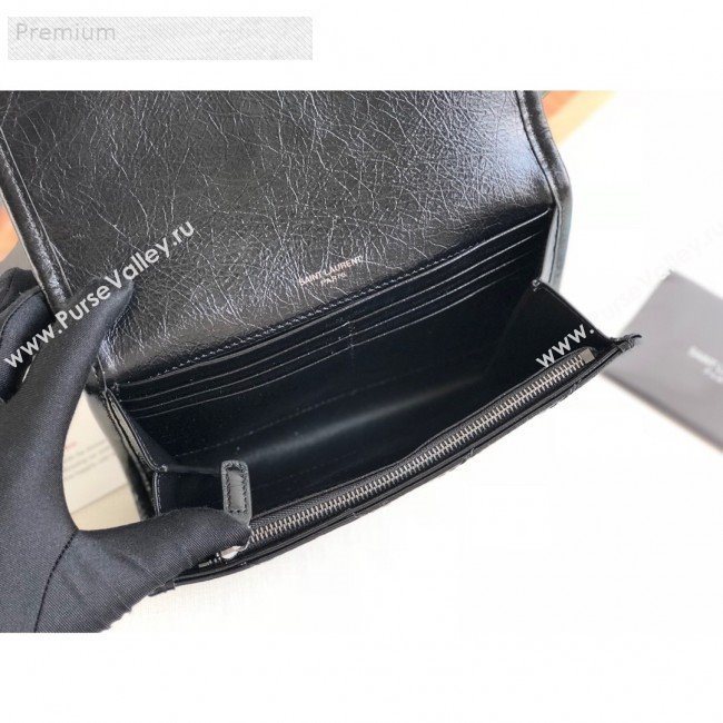 Saint Laurent Niki Large Flap Wallet in Crinkled Vintage Leather 583552 Black 2019 (KTSD-9070301)