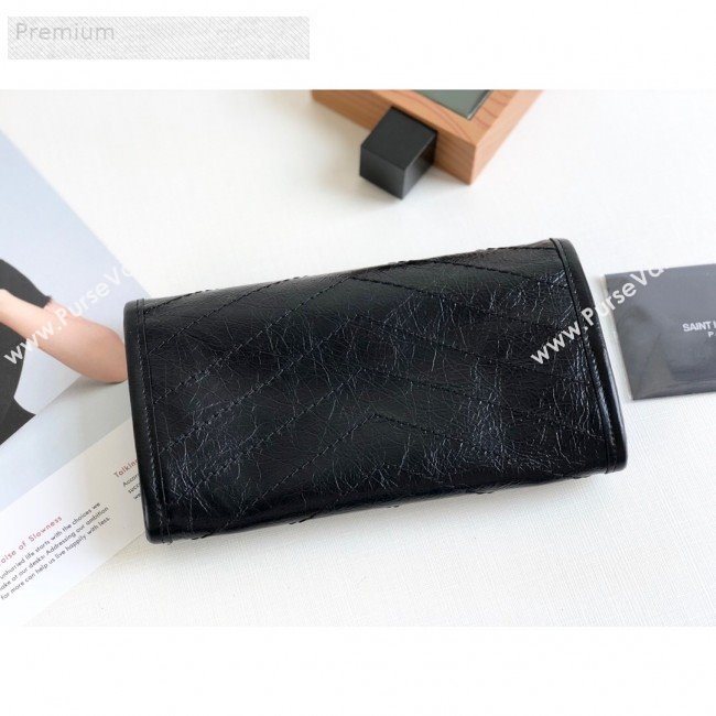 Saint Laurent Niki Large Flap Wallet in Crinkled Vintage Leather 583552 Black 2019 (KTSD-9070301)