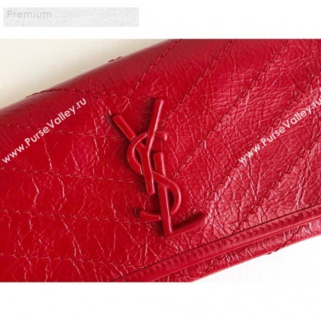 Saint Laurent Niki Large Flap Wallet in Crinkled Vintage Leather 583552 Red 2019 (KTSD-9070302)