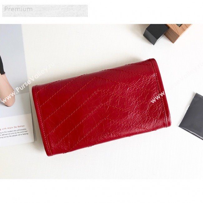 Saint Laurent Niki Large Flap Wallet in Crinkled Vintage Leather 583552 Red 2019 (KTSD-9070302)