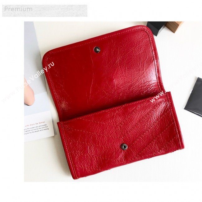 Saint Laurent Niki Large Flap Wallet in Crinkled Vintage Leather 583552 Red 2019 (KTSD-9070302)