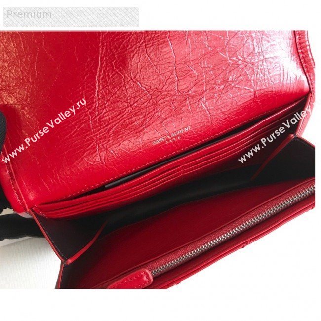 Saint Laurent Niki Large Flap Wallet in Crinkled Vintage Leather 583552 Red 2019 (KTSD-9070302)