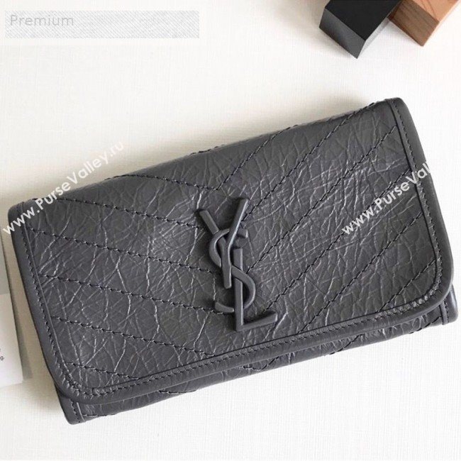 Saint Laurent Niki Large Flap Wallet in Crinkled Vintage Leather 583552 Dark Grey 2019 (KTSD-9070303)