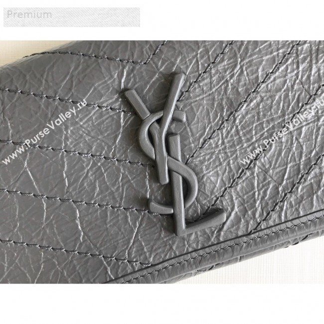 Saint Laurent Niki Large Flap Wallet in Crinkled Vintage Leather 583552 Dark Grey 2019 (KTSD-9070303)