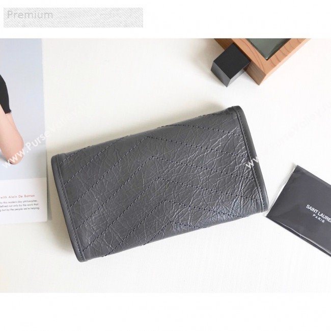 Saint Laurent Niki Large Flap Wallet in Crinkled Vintage Leather 583552 Dark Grey 2019 (KTSD-9070303)