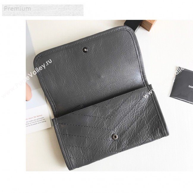 Saint Laurent Niki Large Flap Wallet in Crinkled Vintage Leather 583552 Dark Grey 2019 (KTSD-9070303)