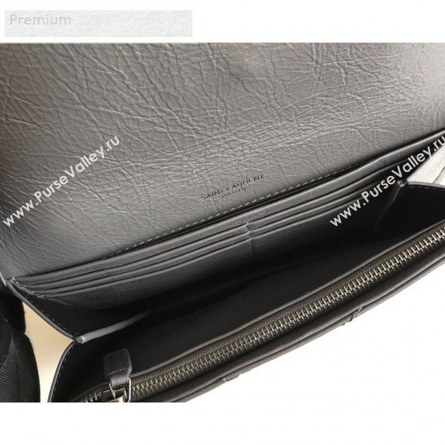 Saint Laurent Niki Large Flap Wallet in Crinkled Vintage Leather 583552 Dark Grey 2019 (KTSD-9070303)