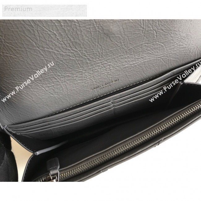 Saint Laurent Niki Large Flap Wallet in Crinkled Vintage Leather 583552 Dark Grey 2019 (KTSD-9070303)