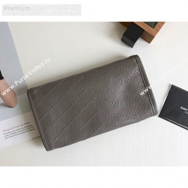 Saint Laurent Niki Large Flap Wallet in Crinkled Vintage Leather 583552 Light Grey 2019 (KTSD-9070304)
