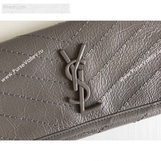 Saint Laurent Niki Large Flap Wallet in Crinkled Vintage Leather 583552 Light Grey 2019 (KTSD-9070304)