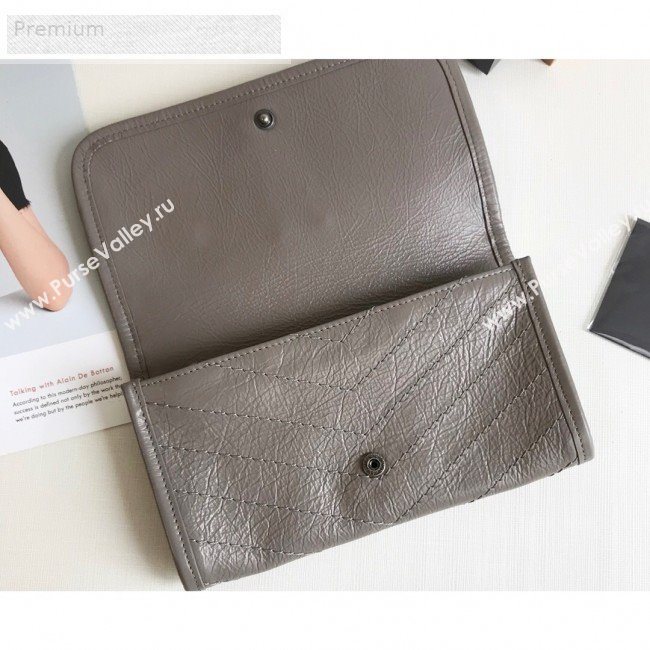 Saint Laurent Niki Large Flap Wallet in Crinkled Vintage Leather 583552 Light Grey 2019 (KTSD-9070304)