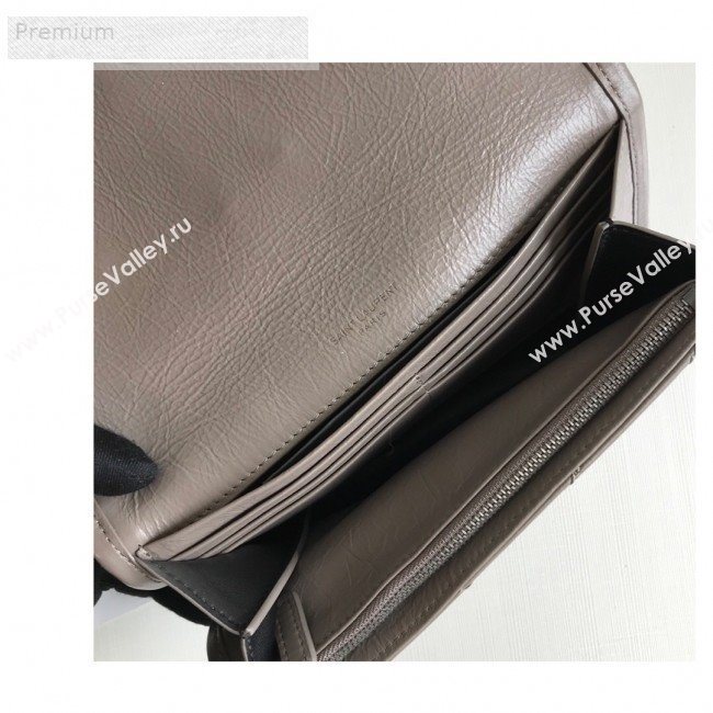 Saint Laurent Niki Large Flap Wallet in Crinkled Vintage Leather 583552 Light Grey 2019 (KTSD-9070304)