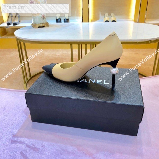 Chanel Leather Pointed Toe Pearl High-Heel Pump Beige 2019 (1054-9070314)